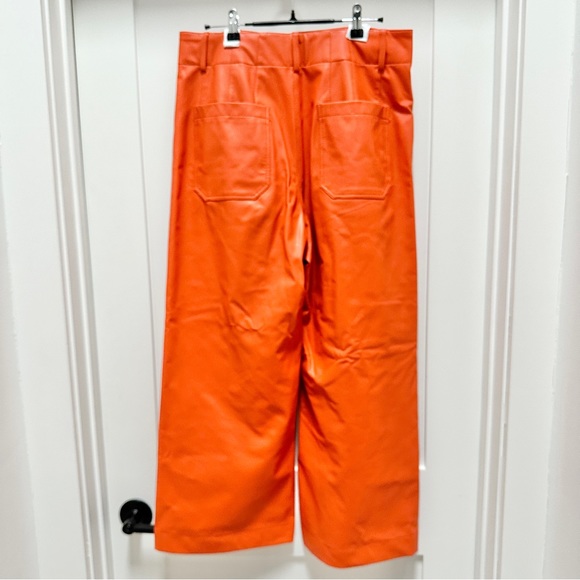 ANTHROPOLOGIE The Colette Cropped Wide-Leg Faux Leather Pants by Maeve in Orange - Picture 6 of 7